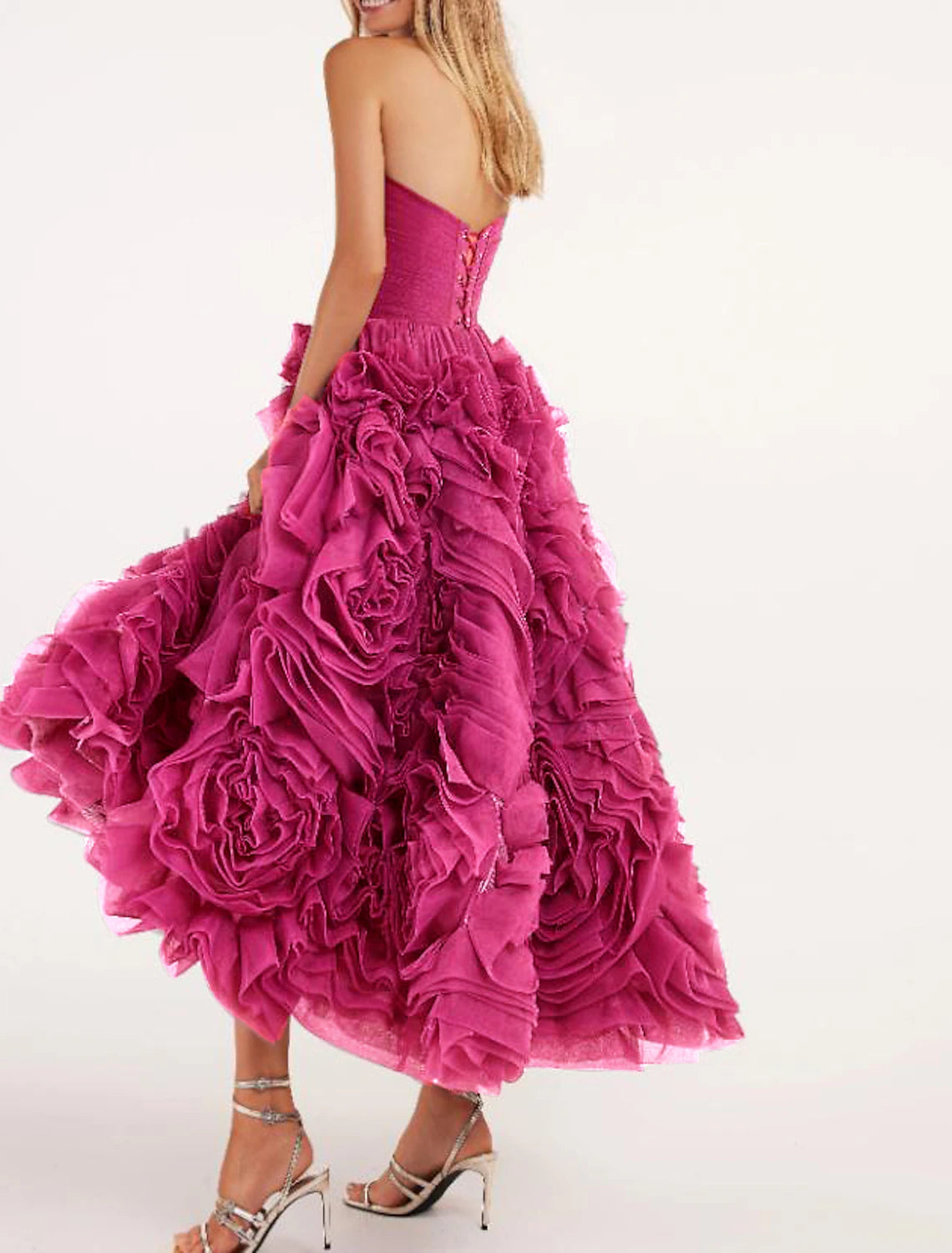 Wholesale A-Line Prom Dresses Floral Dress Masquerade Ankle Length Sleeveless Strapless Tulle Backless with Floral